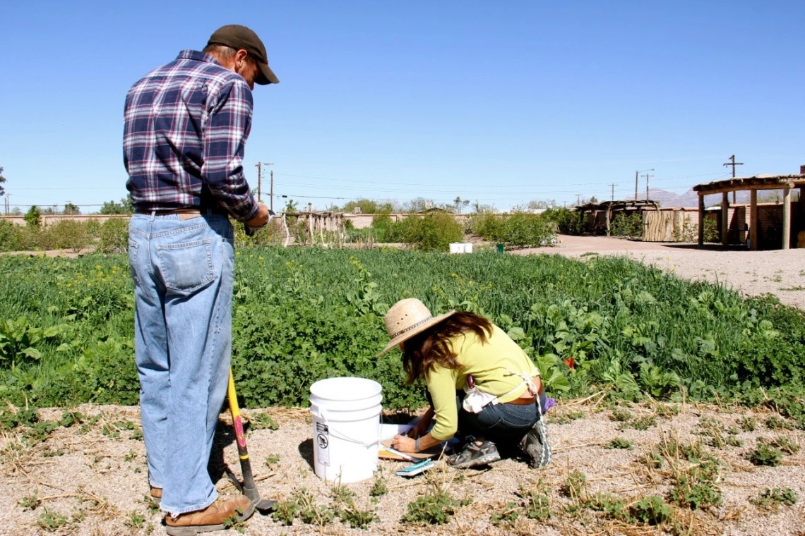 Collecting plant samples in a local garden.
